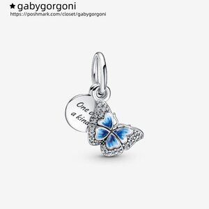 Pandora Blue Butterfly & Quote Double Dangle Charm